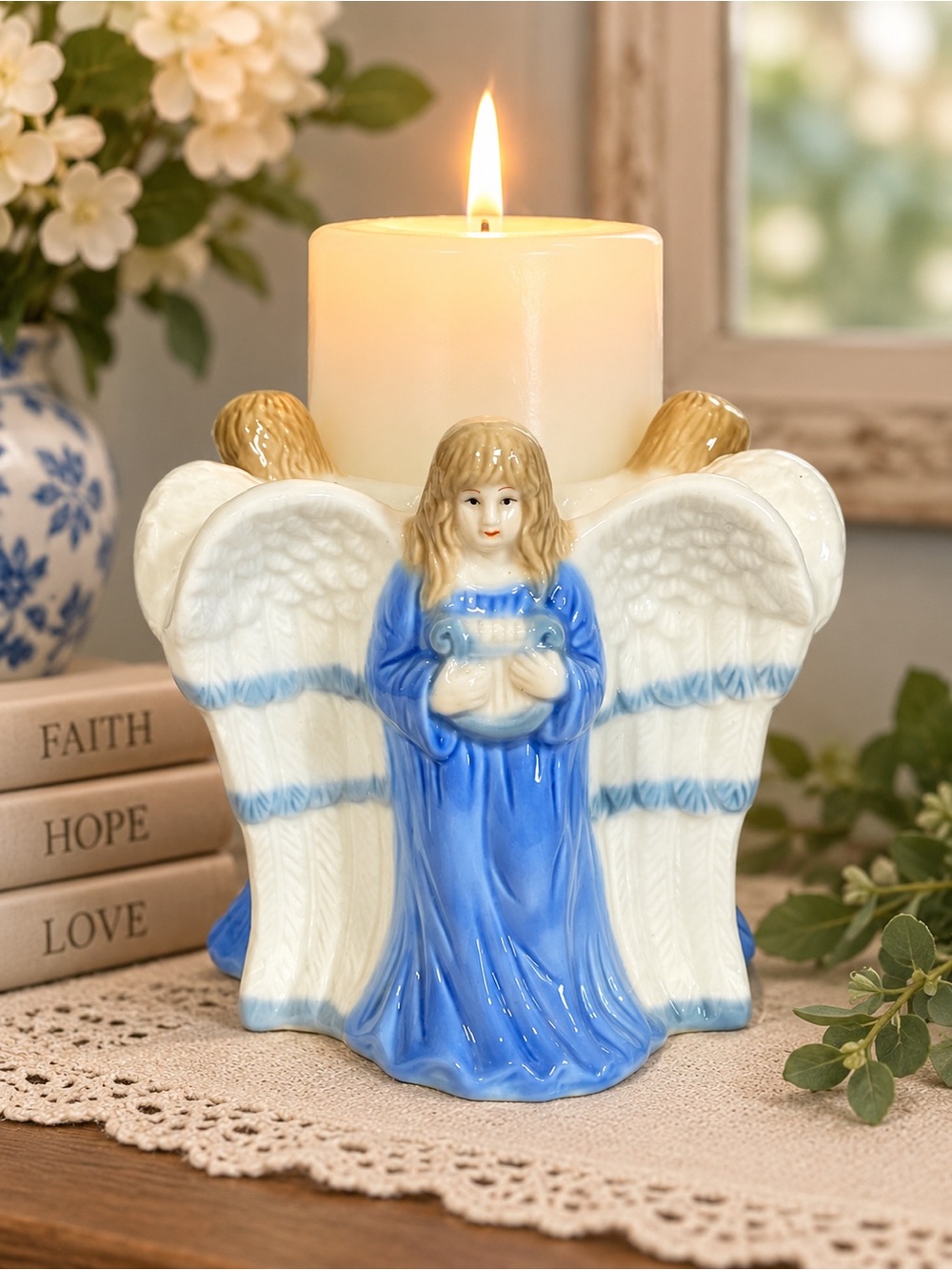 Angel Pillar Candle Holder Heavenly Angels Home Decor
